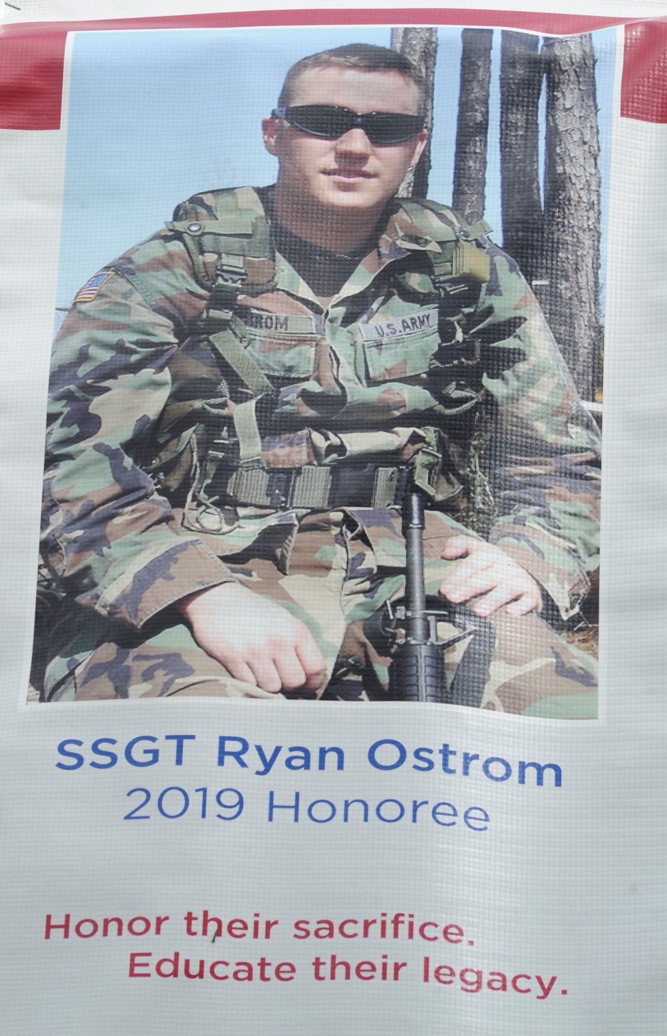 Fallen comrade. SSGT Ryan Ostrom was honored at the 2019 Folds of Honor Golf Classic. He was reportedly killed by a sniper before SSGT Strasser lost six friends when a Bradley Fighting Vehicle hit an IED in Iraq.